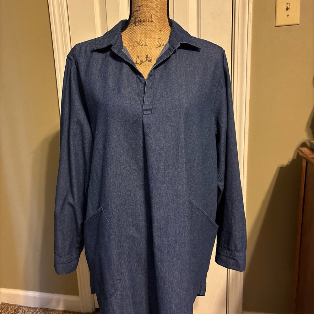For Cynthia Denim Blue Blouse with pockets 100% cotton